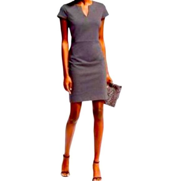 Banana Republic SS Seam Dress Gray Size 8 Tall Sheath Careerwear Midi Lined - Picture 1 of 11